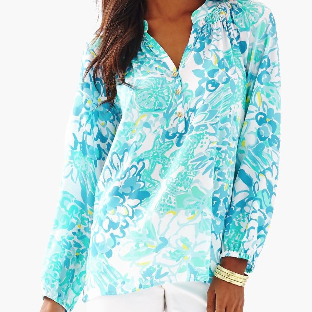 Lily Pulitzer Blue ELSA Silk Top